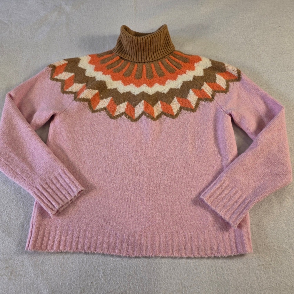 J.Crew Womens Pink Fair Isle Wool Alpaca Blend Turtleneck Sweater Size M